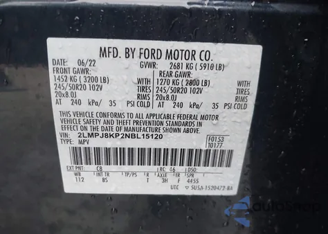 2022 Lincoln Nautilus Reserve from USA, damaged, VIN 2LMPJ8KP2NBL15120